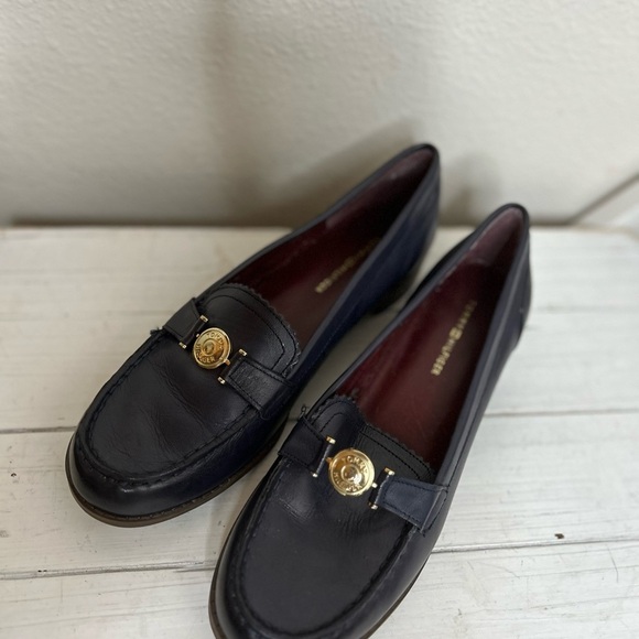 Tommy Hilfiger Dark Navy and Gold Leather Loafers - Picture 1 of 8